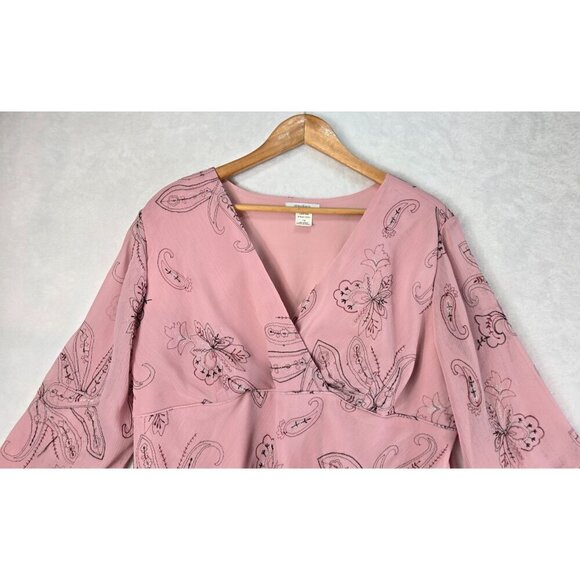 Pink Tunic Blouse Kimono Sleeve 1X Dressbarn Paisley Floral Whimsygoth Fairycore - Picture 2 of 14